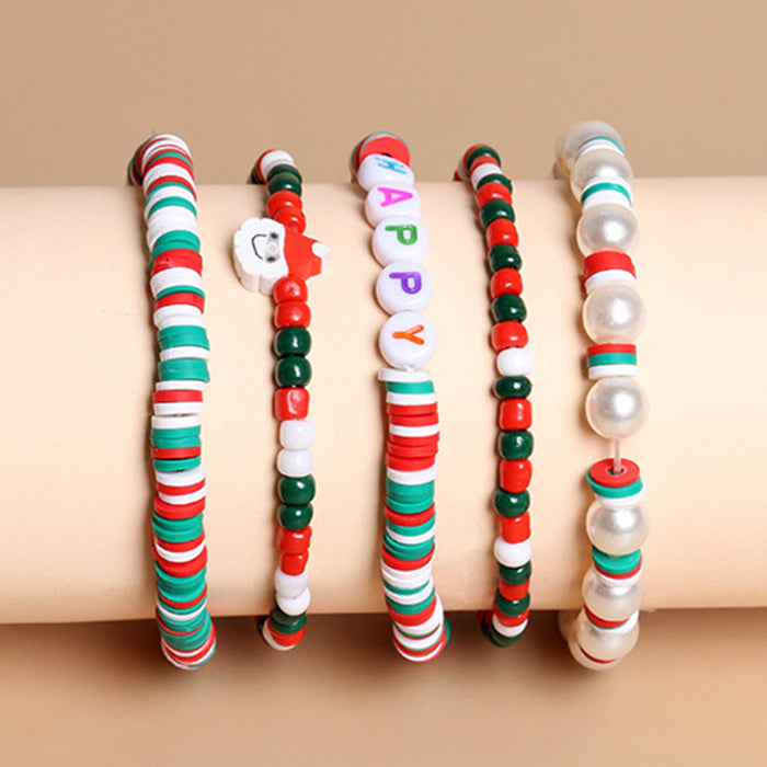 Wholesale Red and Green Soft Pottery Bracelet 5 Piece Decorations JDC-BT-JingD013