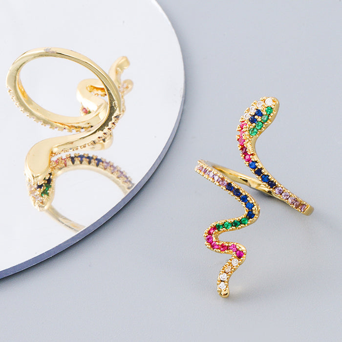 Wholesale Brass Gold Plated Zircon Snake Ring MOQ≥2 JDC-RS-JingY001