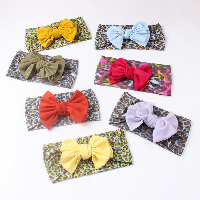 Wholesale leopard print solid color bow nylon bandana baby sweatband JDC-HD-ML030