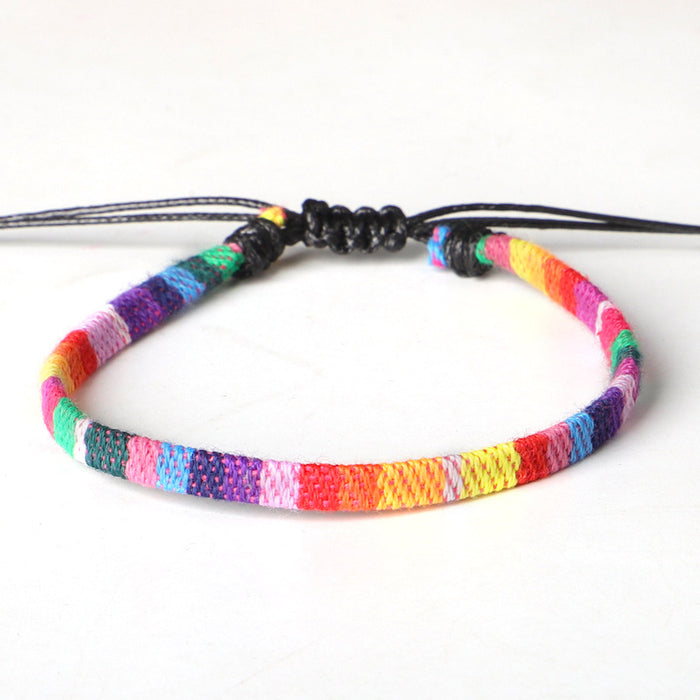 Wholesale Anklet Boho Anklet Hand Braided Rainbow Color Anklet LGBT MOQ≥3 JDC-AS-QiuX002