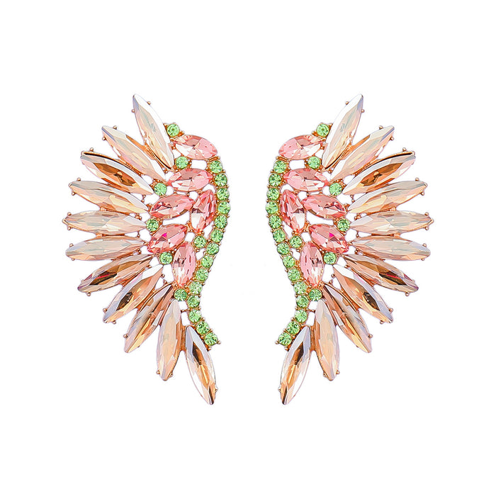 Wholesale Colored Diamond Scalloped Wings Earrings Alloy and Rhinestones JDC-ES-JL1069