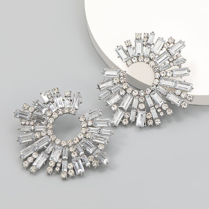 Wholesale Alloy Diamond Sunflower Earrings Alloy and Rhinestone JDC-ES-JL1068