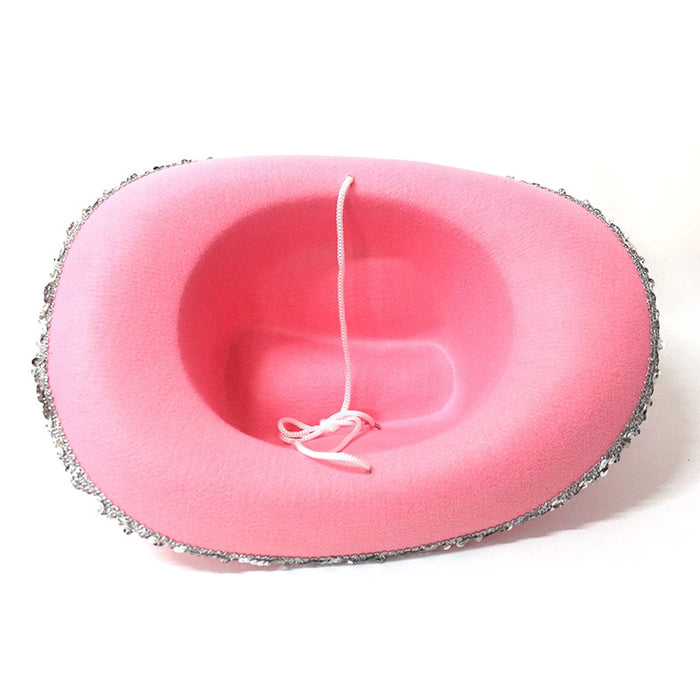 Wholesale Feather Edge Letter Cowboy Hat Sequin Pink MOQ≥3 JDC-FH-ShanY002