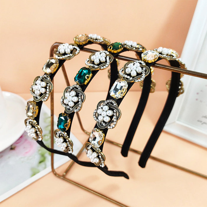 Wholesale Headband Alloy Faux Pearl Glass Diamond JDC-HD-ChaoX002