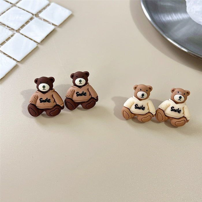 Wholesale Earrings Plastic Cute Bear Stud Earrings MOQ≥2 JDC-ES-Shier021