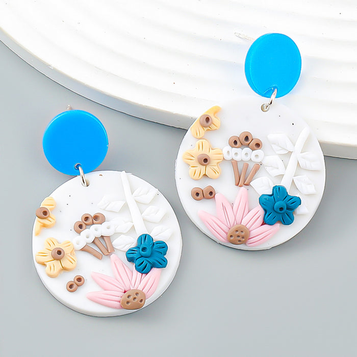 Wholesale Earrings Acetic Acid Plate Printed Sunflower Floral JDC-ES-JL1025