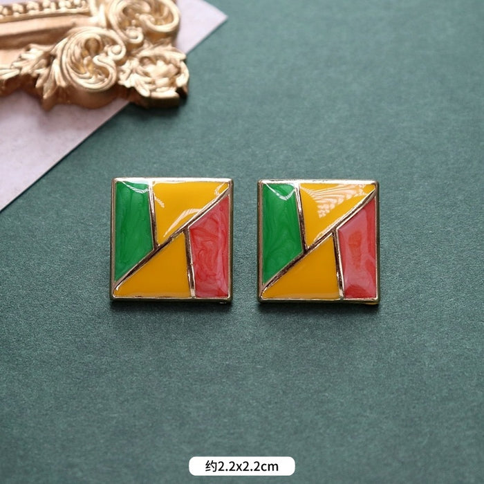 Wholesale Oil Painting Hong Kong Style Stud Earrings Women's Contrast Color JDC-ES-Luox005