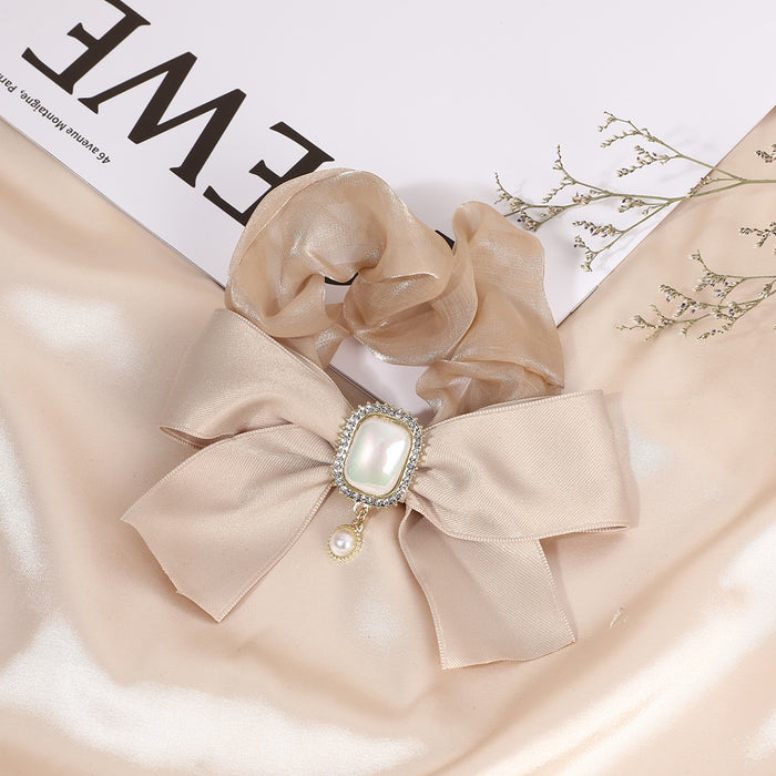 Wholesale Bow Pearl Rhinestone Cloth Hair Scrunchies MOQ≥2 JDC-HS-FengHan001