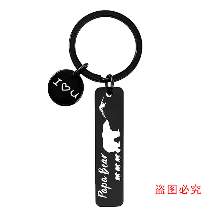 Wholesale metal keychain pendant bear father's day holiday gift metal keychain lettering MOQ≥2  JDC-KC-GangGu042