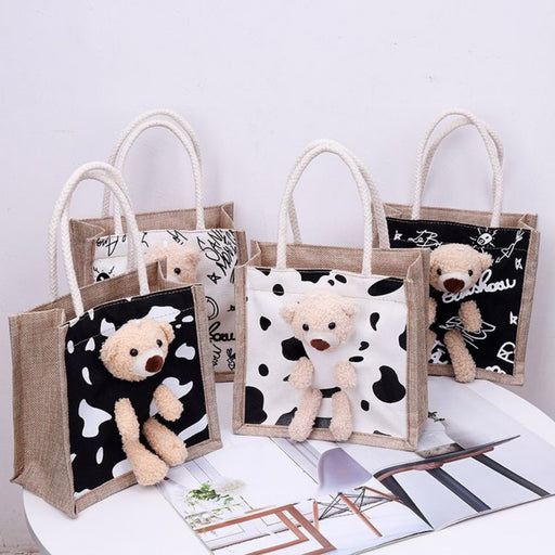 Jewelry WholesaleWholesale cute bear canvas personalized graffiti Bento bag hand bag  (F) JDC-HB-Aiben005 Handbags 艾奔 %variant_option1% %variant_option2% %variant_option3%  Factory Price JoyasDeChina Joyas De China