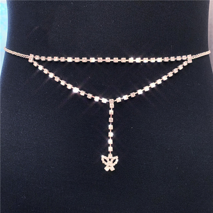 Wholesale Silver Plated Gold Plated Butterfly Pendant Rhinestone Body Chain Waist Chain JDC-WC-JiaJ002