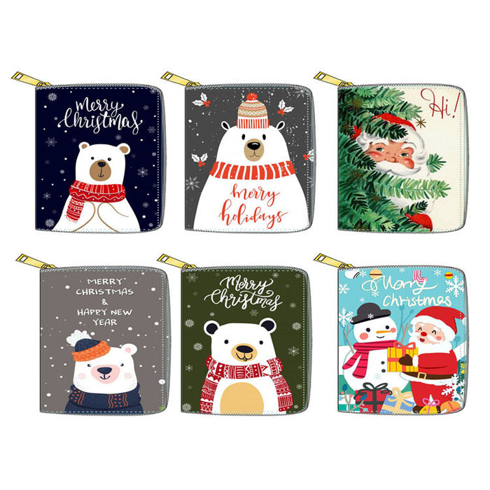 Wholesale Wallet PU Christmas Bear Santa Claus Short Zipper MOQ≥3 JDC-WT-Dengxin017