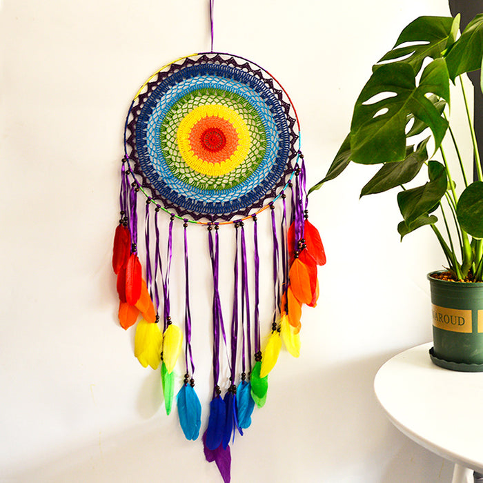 Jewelry WholesaleWholesale Large Rainbow Dreamcatcher Handmade Colorful Feather MOQ≥2 JDC-DC-MYing005 Dreamcatcher 梦萤 %variant_option1% %variant_option2% %variant_option3%  Factory Price JoyasDeChina Joyas De China