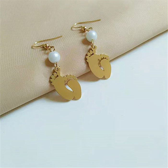 Wholesale Earrings Metal Cartoon Small Feet Pearl Earrings JDC-ES-AiMei011