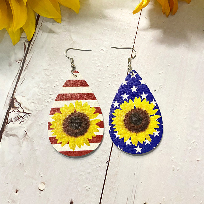 Wholesale Earrings Leather Flag Sun Flower Print Earrings 2 pairs JDC-ES-Qunyi016