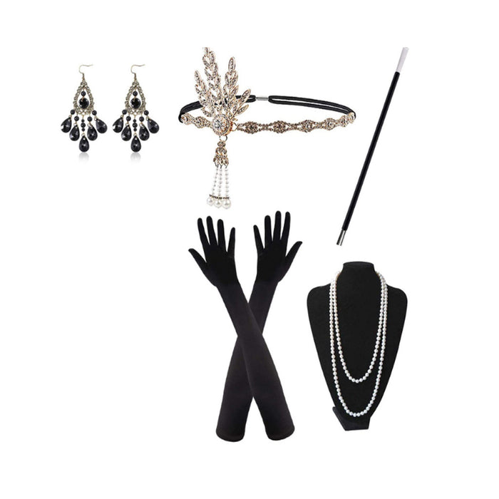 Wholesale Clothes Gatsby Party Feather Headband Pearl Necklace Set MOQ≥10 JDC-CTS-LangDao002