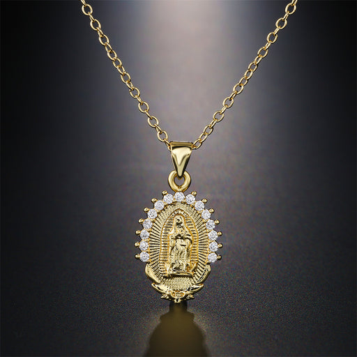 Jewelry WholesaleWholesale copper plated real gold zircon Virgin Mary necklace JDC-NE-AG139 Necklaces 澳古 %variant_option1% %variant_option2% %variant_option3%  Factory Price JoyasDeChina Joyas De China