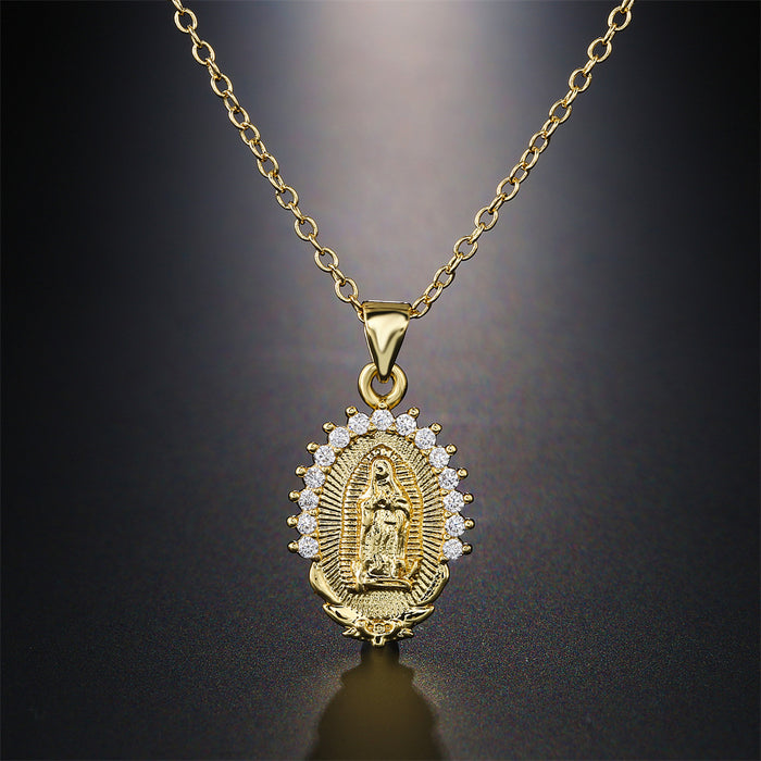 Jewelry WholesaleWholesale copper plated real gold zircon Virgin Mary necklace JDC-NE-AG139 Necklaces 澳古 %variant_option1% %variant_option2% %variant_option3%  Factory Price JoyasDeChina Joyas De China