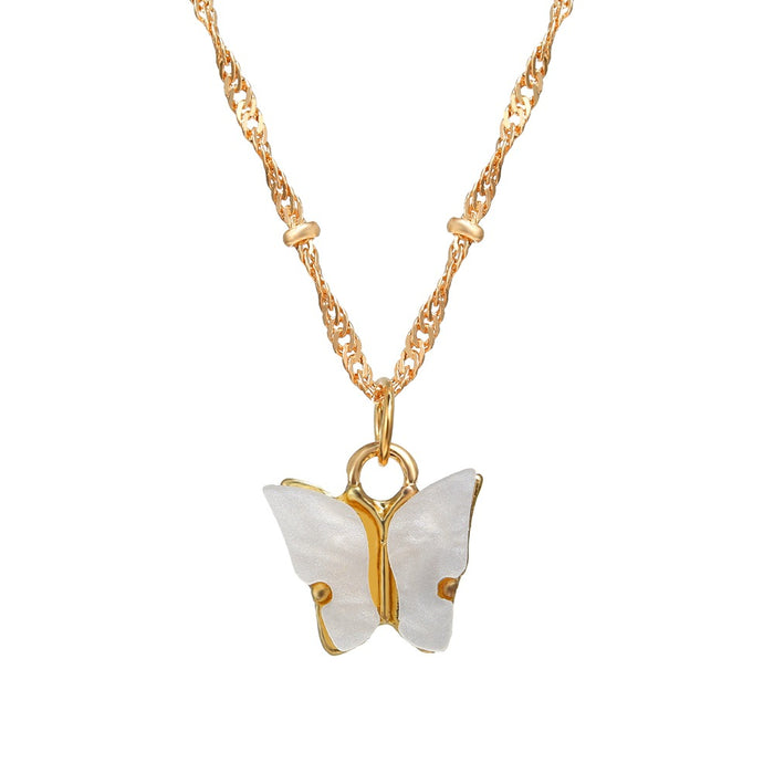 Wholesale Color Acrylic Butterfly Necklace Set Retro Simple JDC-NE-F076