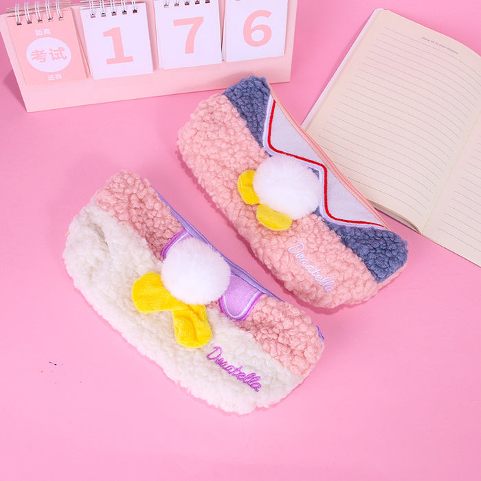 Wholesale pencil case velvet cute pompom coin purse stationery bag girl student stationery pencil bag storage MOQ≥2 JDC-PC-QHJ002