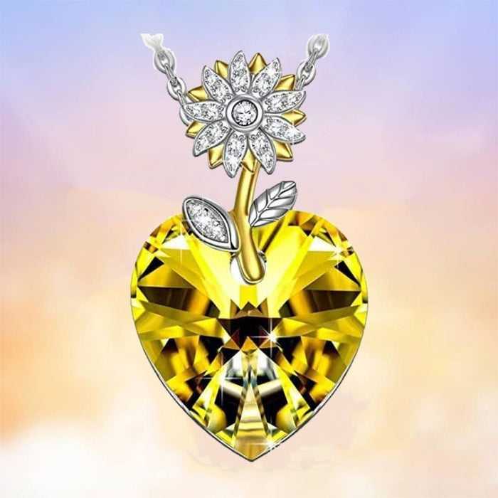 Jewelry WholesaleWholesale Fashion Sunflower Yellow Crystal Heart Shape Ladies Necklace JDC-NE-XunO050 Necklaces 循欧 %variant_option1% %variant_option2% %variant_option3%  Factory Price JoyasDeChina Joyas De China