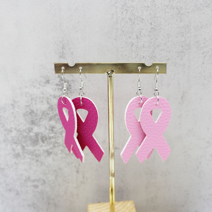 Wholesale Earrings PU Breast Women Health Awareness Pink Ribbon MOQ≥2 JDC-ES-Tianpi006