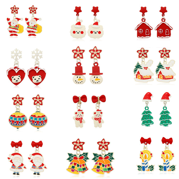 Wholesale Earrings Alloy Enamel Christmas Tree Santa Claus Bells MOQ≥2 JDC-ES-ZL024