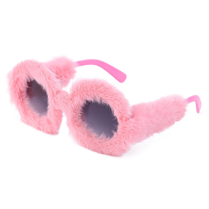 Wholesale PC Material Round Frame Plush All Inclusive Sunglasses for Women MOQ≥2 JDC-SG-PTJS008