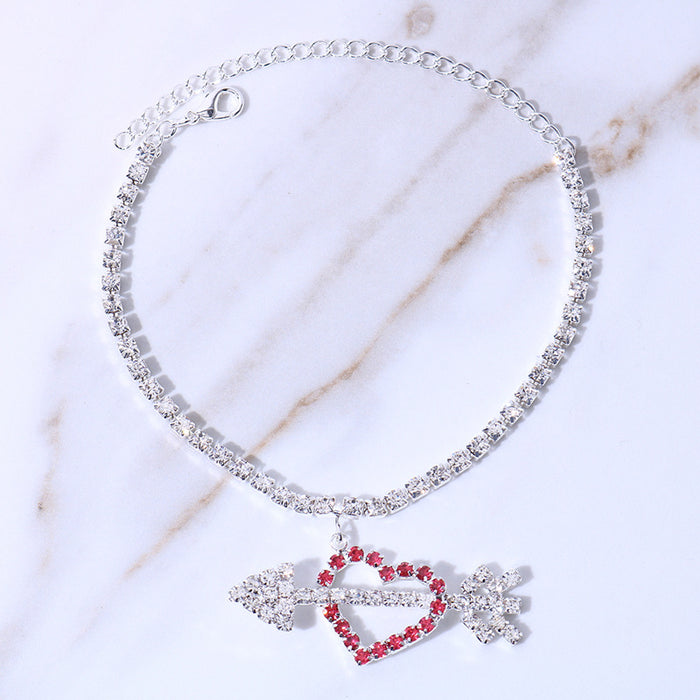 Wholesale arrow through heart love summer beach rhinestone anklet JDC-AS-Xins030