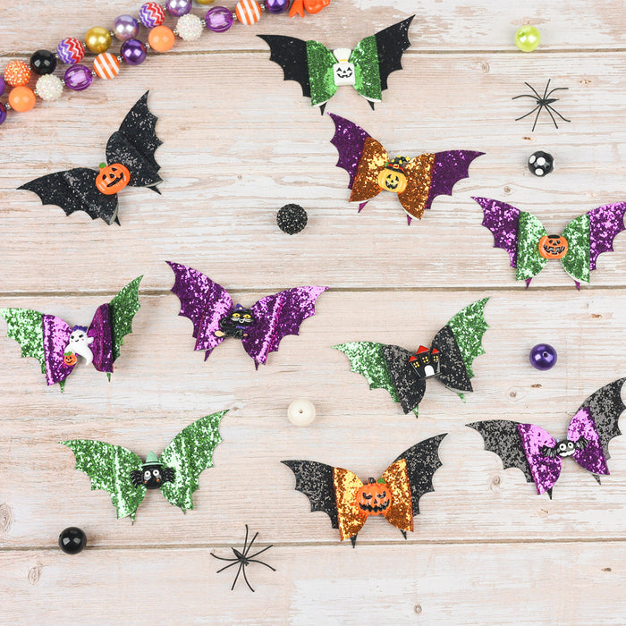 Wholesale Children's Hair Clip Halloween Bat Pumpkin Head Leather JDC-HC-QiuN004