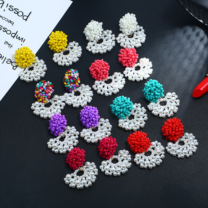 Jewelry WholesaleWholesale bohemian scalloped pearl rice bead earrings JDC-ES-KaiQ014 Earrings 凯庆 %variant_option1% %variant_option2% %variant_option3%  Factory Price JoyasDeChina Joyas De China