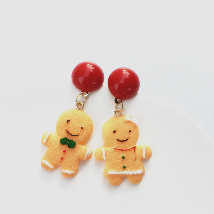 Wholesale Handmade Asymmetrical Cute Cartoon Christmas Gingerbread Man Earrings JDC-ES-ChTeng016