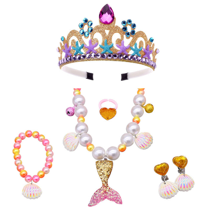 Wholesale Mermaid Resin Kids Headband Necklace Bracelet Ring Ear Clip Set MOQ≥10 JDC-RS-XuanQ001