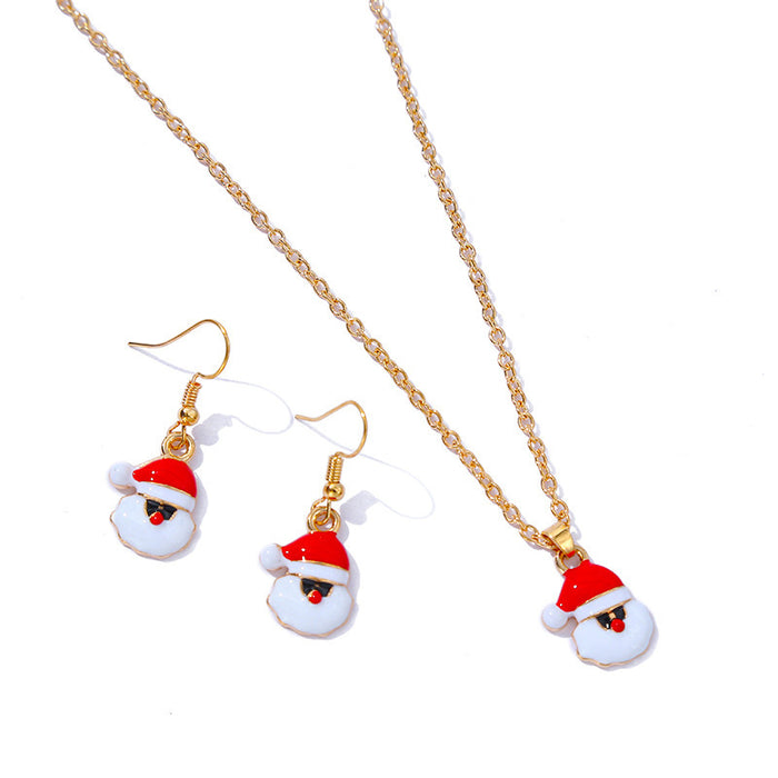 Wholesale Earrings Alloy Enamel Christmas Santa Claus Necklace Set MOQ≥2 JDC-ES-HaoBiao007