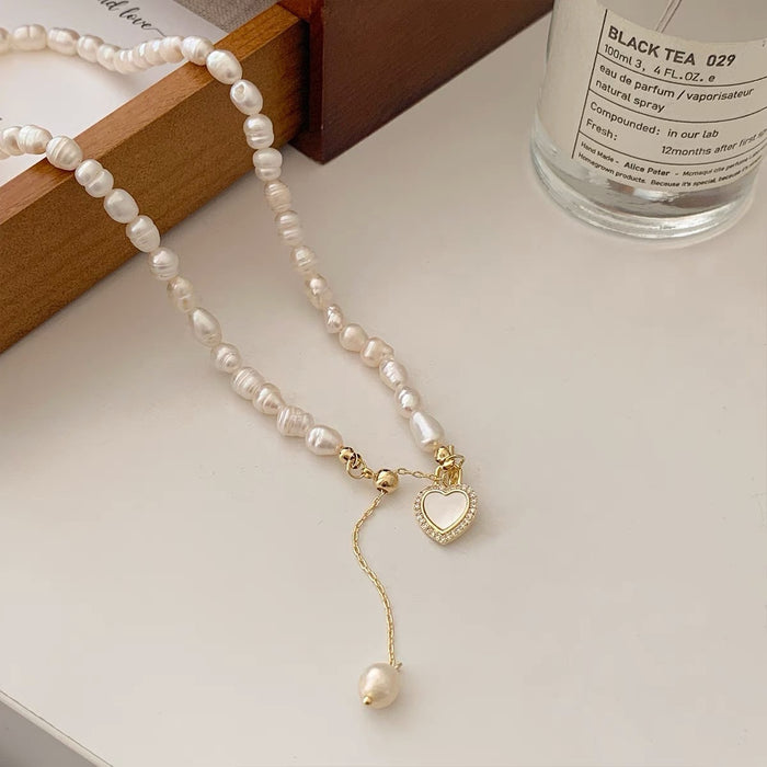 Wholesale Natural Freshwater Pearl Love Shell Tassel Necklace MOQ≥2 JDC-NE-YiWei003