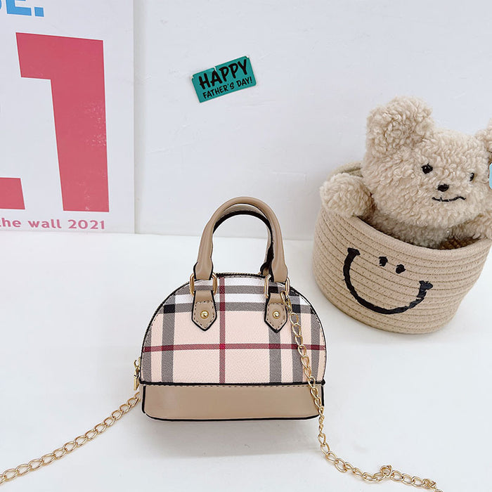 Wholesale Shoulder Bag PU Kids Contrast Color Plaid Tote Bag JDC-SD-MengB002