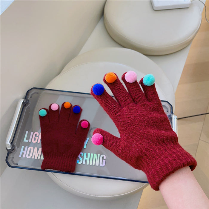 Wholesale Gloves Acrylic Colorful Plush Balls Cute Knitted Warm JDC-GS-HuiT003