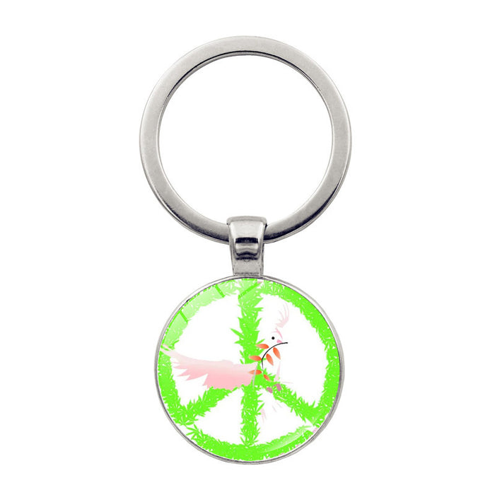 Wholesale Pansy Peace Sign Zinc Alloy Glass Keychain MOQ≥2 JDC-KC-JiaYun001