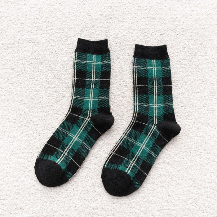 Wholesale Socks Wool Mid-Cylinder Warmth Thick Retro Plaid JDC-SK-ChangShen005