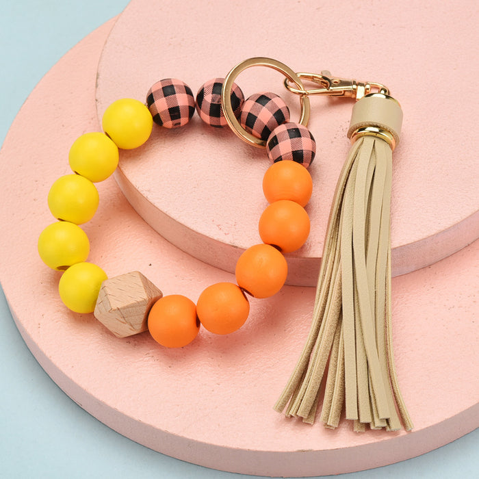 Wholesale Tassel Wood Beads Fashion Beads Bracelet Keychain JDC-KC-YPin012