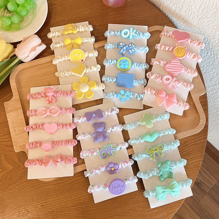 Wholesale Kids Rubber Band Acrylic Candy Color Cloth Hair Scrunchies Set JDC-HS-XiY012