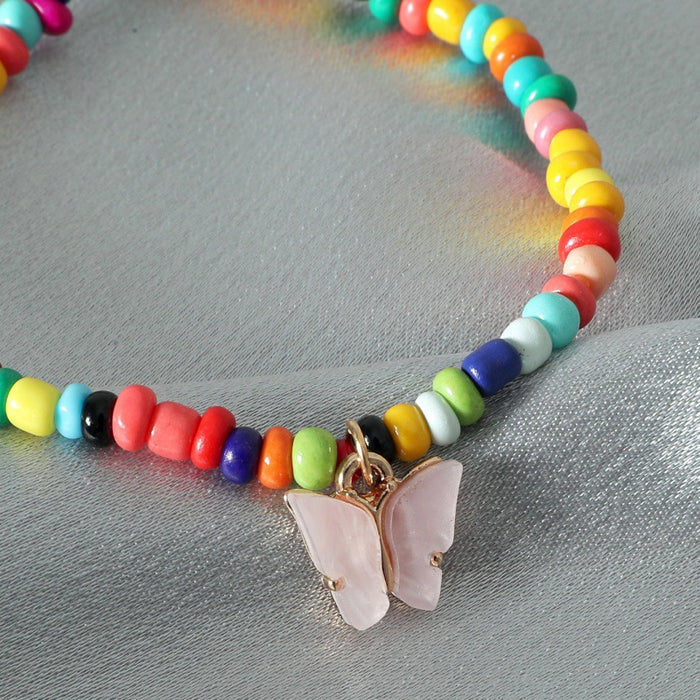 Wholesale Colorful Beaded Anklet Summer Boho Butterfly Rice Bead Anklet MOQ≥2 JDC-AS-RuiP007