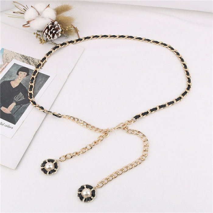 Jewelry WholesaleWholesale Black and White Metal Belt Fashion Chain Belt Thin Waist Chain JDC-WB-FangH001 Womenbelt 芳蕙 %variant_option1% %variant_option2% %variant_option3%  Factory Price JoyasDeChina Joyas De China