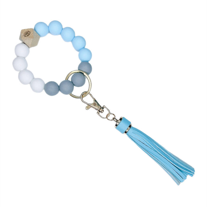 Wholesale Silicone Beaded Leather Tassel Wrist Keychain JDC-KC-WuoD020