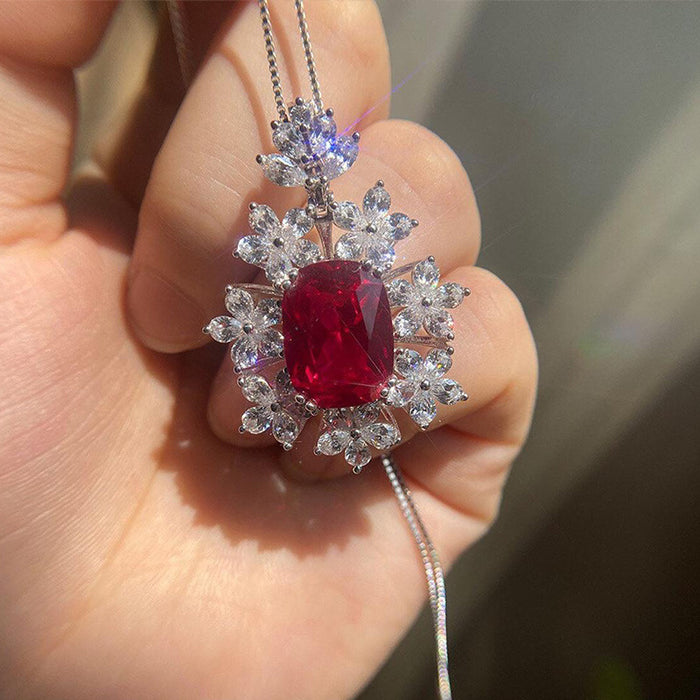 Wholesale Necklace Copper Zircon Floral Imitation Ruby MOQ≥2 JDC-PREMCAOS-NE-008