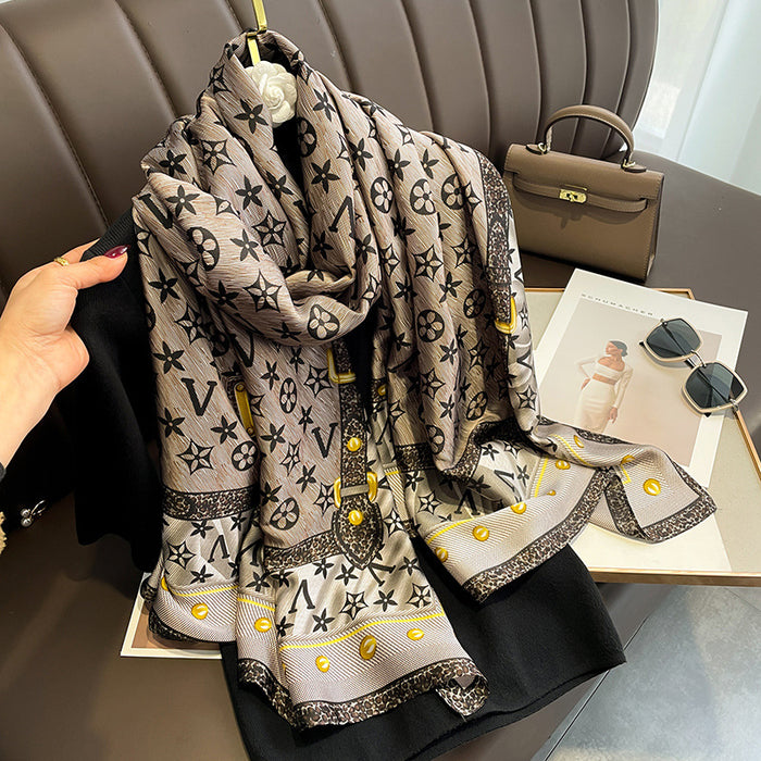 Wholesale Silk Scarf Polyester Printed Silk Shawl Sun Protection (F) MOQ≥2 JDC-SS-Zhitao001