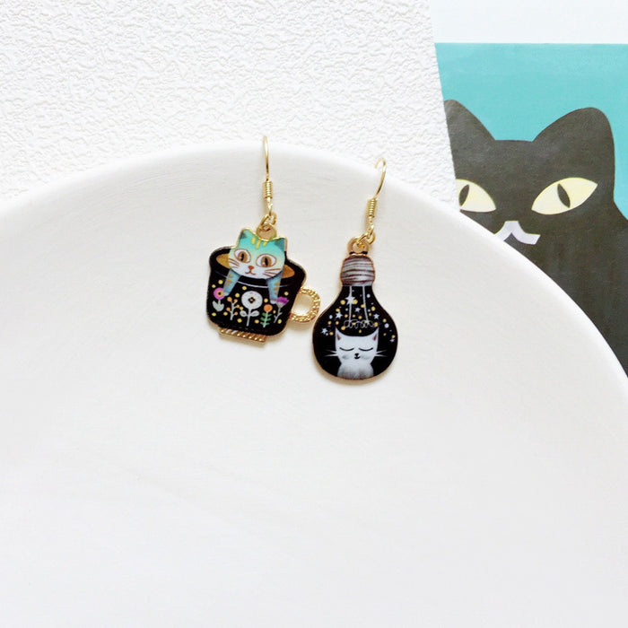 Wholesale Earrings Alloy Ceramic Cat Stud Earrings MOQ≥10 JDC-ES-Lxx002