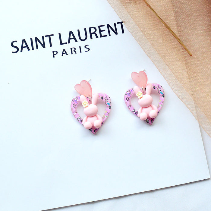 Wholesale Earrings Acrylic Cute Rabbit Girl Love Stud Earrings JDC-ES-Xienuo010