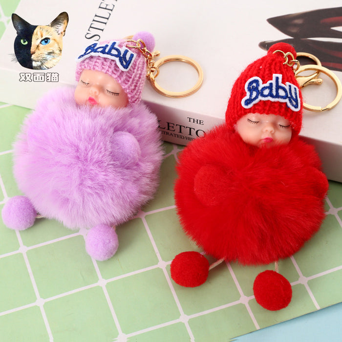 Wholesale sleeping cute doll fur ball keychain cute plush sleeping dream doll keychain MOQ≥2 JDC-KC-YXin003