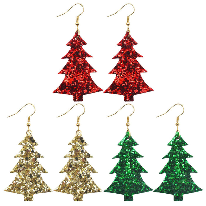 Wholesale Earrings Leather Christmas Tree Sequins Glitter Glitter MOQ≥2 JDC-ES-TianPi021